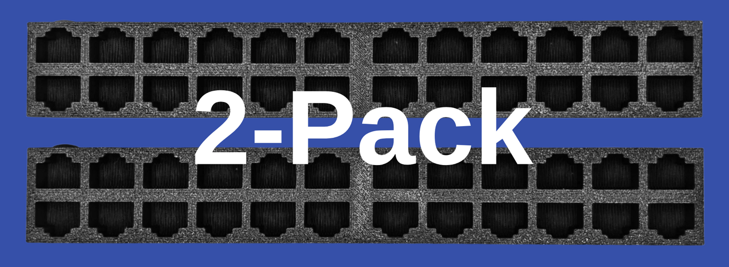 EZ Cable Dock – A compact, rectangular block with multiple RJ45 ports on the front, designed to temporarily hold and organize Ethernet cables. It resembles a network switch or patch panel but contains no electronic components. The ports are arranged in two blocks, separated by a small gap, with a raised circular indicator on the first port for easy identification.