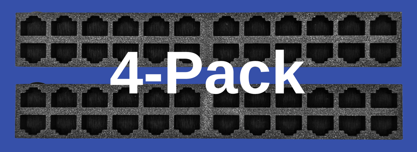 EZ Cable Dock – A compact, rectangular block with multiple RJ45 ports on the front, designed to temporarily hold and organize Ethernet cables. It resembles a network switch or patch panel but contains no electronic components. The ports are arranged in two blocks, separated by a small gap, with a raised circular indicator on the first port for easy identification.
