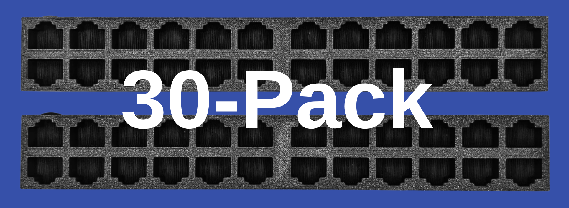 EZ Cable Dock – A compact, rectangular block with multiple RJ45 ports on the front, designed to temporarily hold and organize Ethernet cables. It resembles a network switch or patch panel but contains no electronic components. The ports are arranged in two blocks, separated by a small gap, with a raised circular indicator on the first port for easy identification.